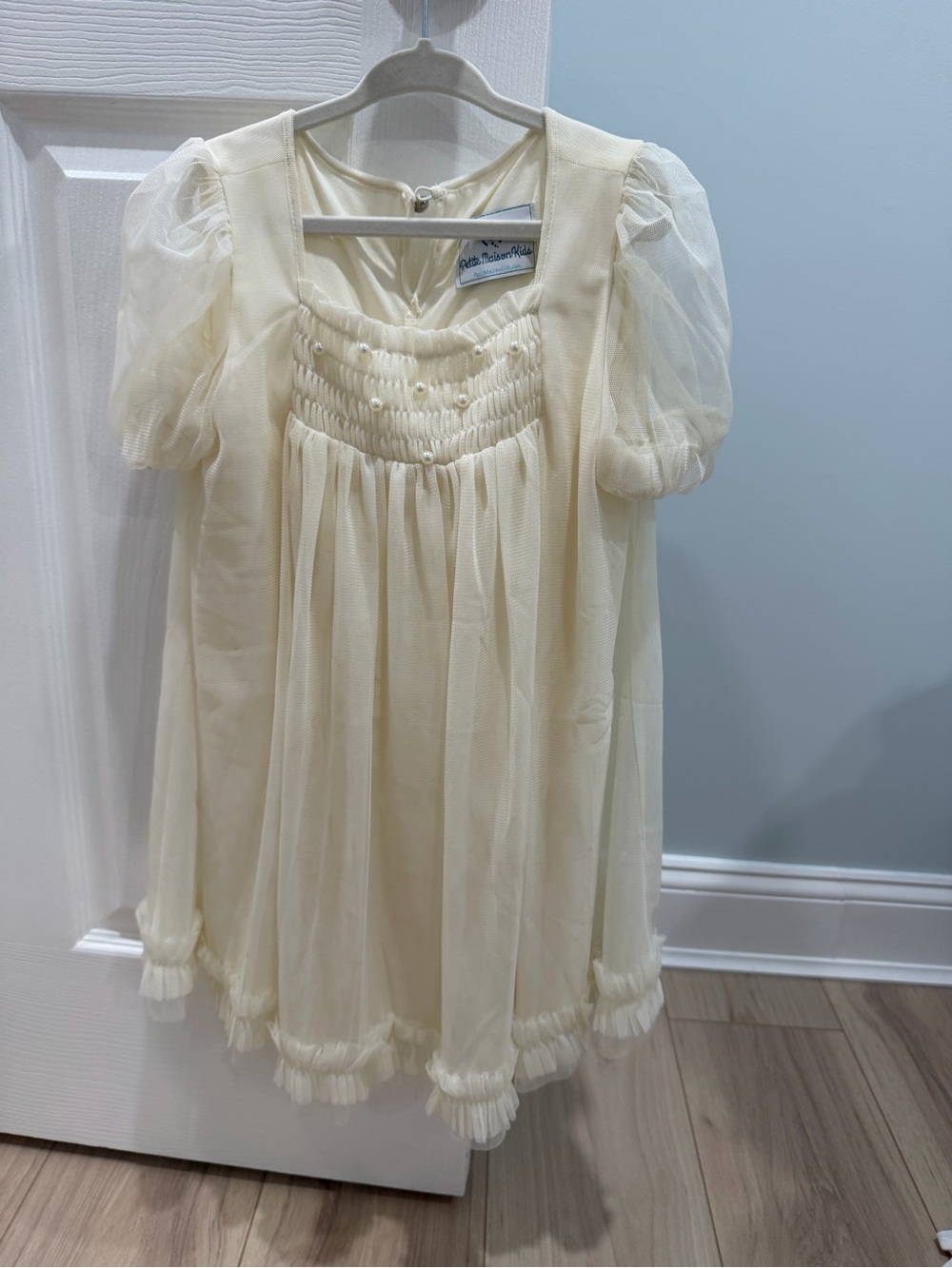 Petite mason kids Ivory Puff Sleeve Chiffon Baby Doll Dress